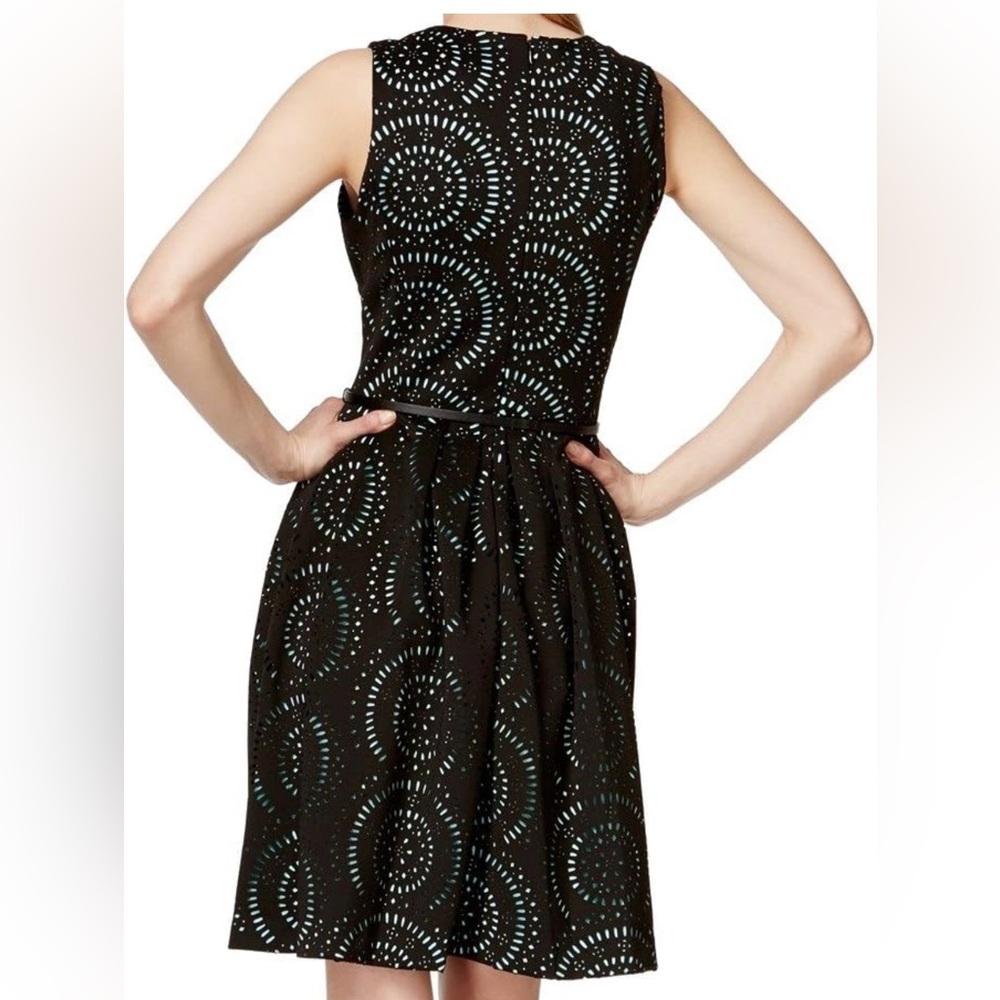 NEW Calvin Klein Black and Light Blue Fit & Flare Sleeveless Dress - Picture 2 of 5